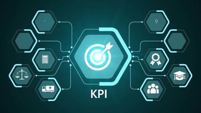 KPI performance tracking system with business analytics and data monitoring workflow for strategic decision making and productivity improvement 4k black background visuals