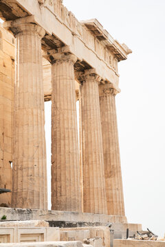 View of columns at Acropolis in Athens