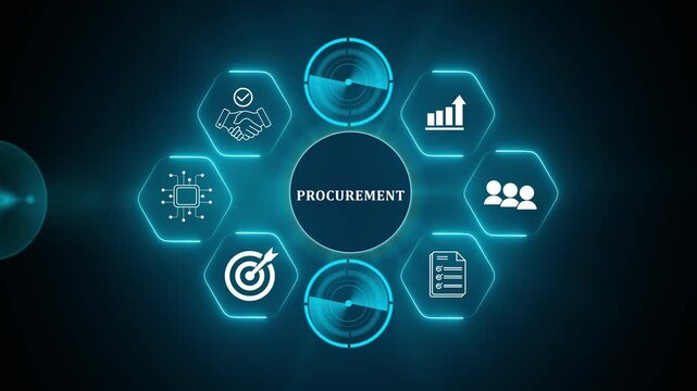 Digital procurement and supply chain management concept. Digital procurement process integrated with analytics, logistics, contracts, supply chain management. Digital transformation, business solution