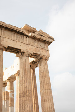View of columns at Acropolis in Athens