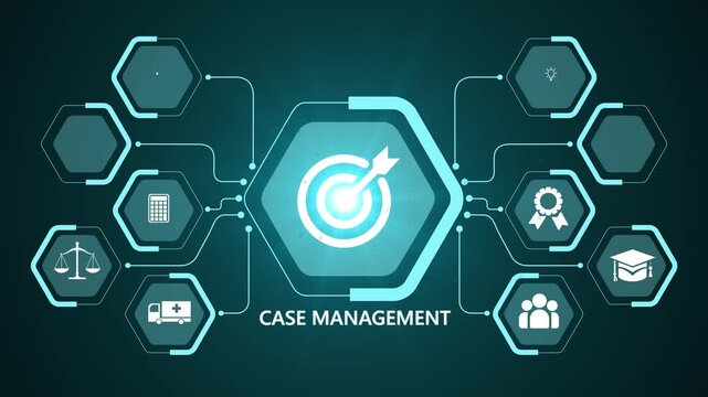 High Tech Futuristic Interface Highlighting Case Management System and Organized Data Workflow Visualization 4K HUD Technology Animation on transparent background consept.