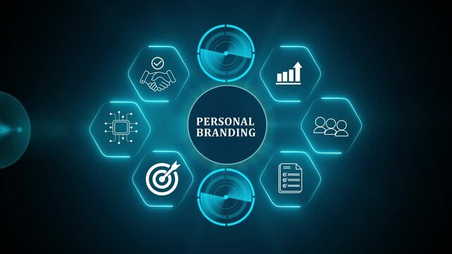 Personal branding concept. Creating and promoting a unique identity, image and reputation. Businessman building a strong personal brand for increasing opportunities, recognition and business success.