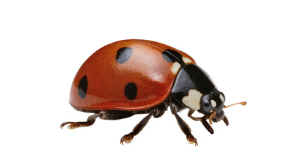 Red ladybug with black spots, isolated on transparent background © Lily