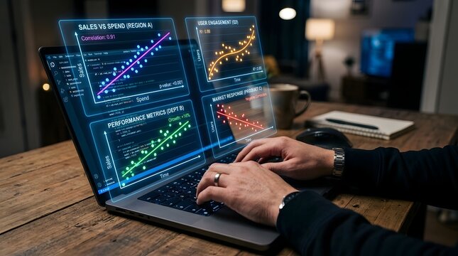 Multi-Chart Business Analytics Dashboard on Laptop, Financial Data Analysis and Performance Monitoring Concept