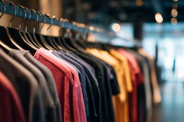 Fototapeta premium Rows of Stylish Clothing Beautifully Arranged on Hangers in a Chic Boutique Capturing the Essence of Modern Fashion Elegance