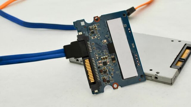Close-up of an SSD circuit board, showcasing the complexity and precision of modern storage technology.