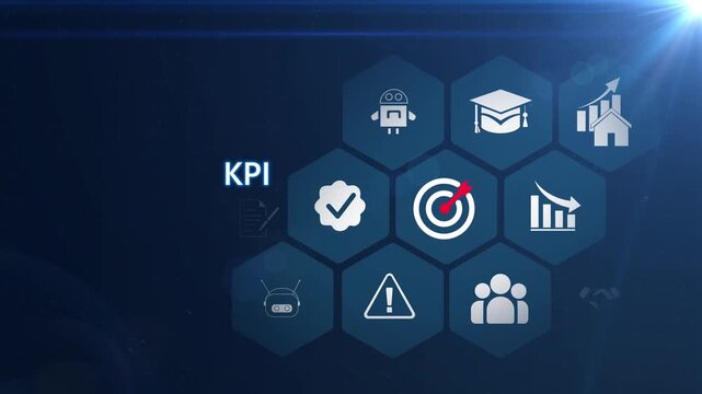 KPI performance tracking system with business analytics and data monitoring workflow for strategic decision making and productivity improvement 4k black background visuals