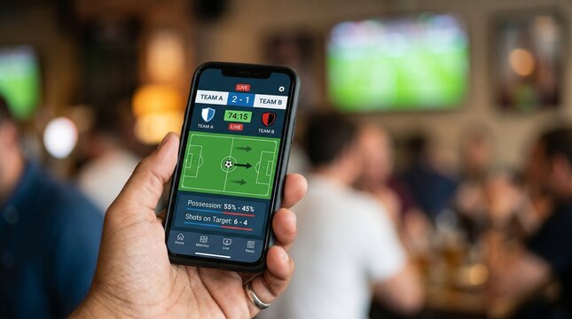 Pessoa usando aplicativo de apostas esportivas em smartphone no bar