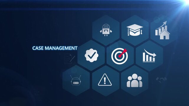 High Tech Futuristic Interface Highlighting Case Management System and Organized Data Workflow Visualization 4K HUD Technology Animation on transparent background consept.