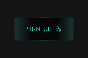 Modern rounded CTA button with shine, "Sign Up" text, 3D neon effect, web UI element for landing pages, mobile apps or banners. © goldau_design