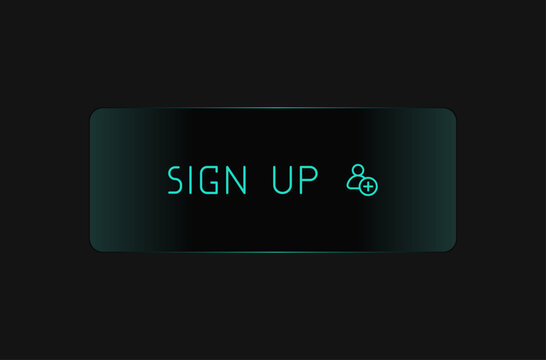 Modern rounded CTA button with shine, "Sign Up" text, 3D neon effect, web UI element for landing pages, mobile apps or banners.