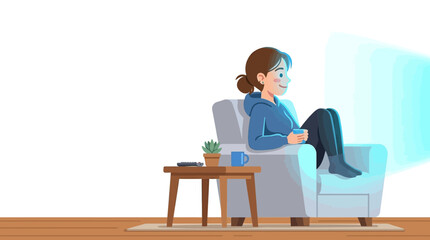Fototapeta premium Woman sitting in armchair with coffee cup on a side table indoors