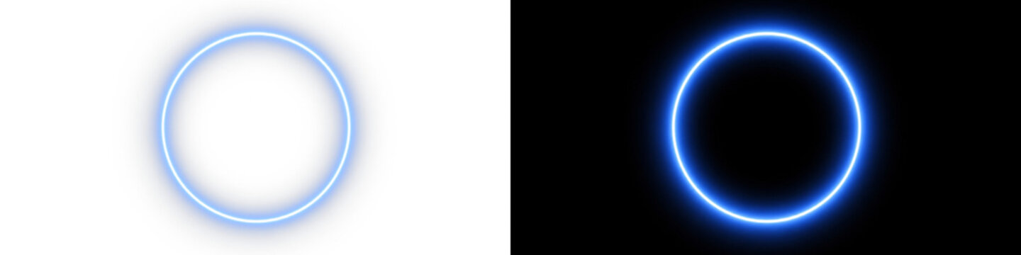 Glowing blue ring icon, neon circular light frame with smooth gradient outline on transparent background