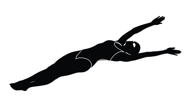 Swimmer silhouette in freestyle stroke black on white background high quality professional