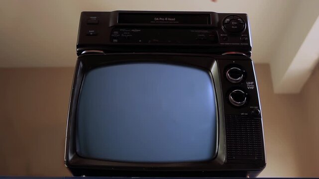 Retro Media Sequence: VHS Insertion And TV Power On To Green Screen Template - 4K