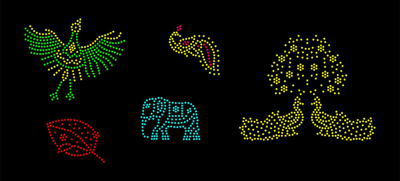 Rhinestone hotfix transfer template, traditional peacocks and elephant cultural design for plain cloths, saree, and other decorative purposes, laser cutting, 2.2 mm hole size 6 ss, F-2