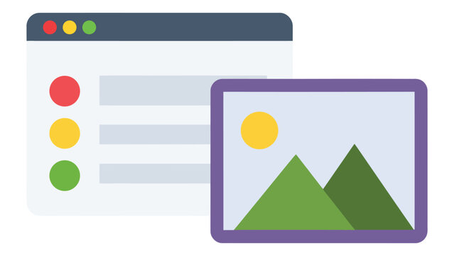 Website interface mockup with image placeholder and navigation dots icon high quality
