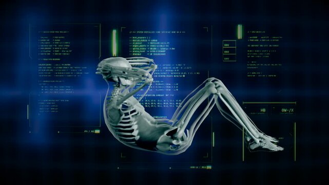 Transparent human body profile doing sit ups