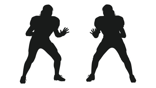 American football players silhouette on a white background dynamic pose high quality