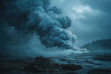 Fototapeta premium Dramatic Volcanic Eruption Over Water