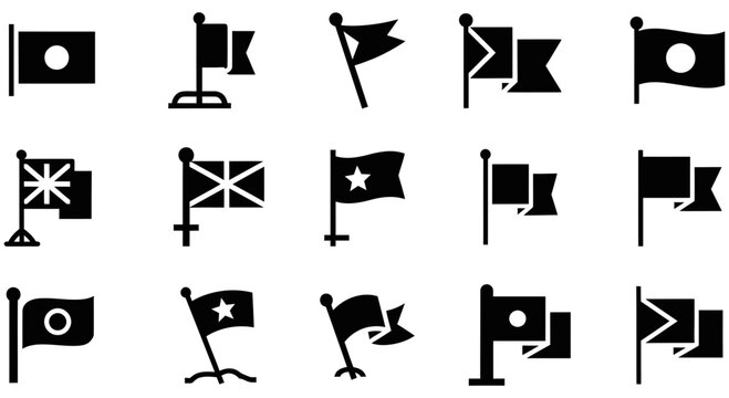 Set of black flag icons for creative vector graphic design