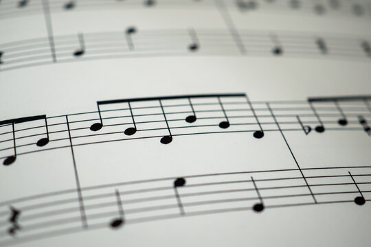 Sheet Music Pages with Musical Notes Macro Photography