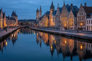 Fototapeta premium Evening canal view of historic European city architecture