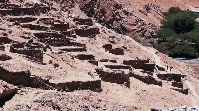 Archaeological Site Of Pukara De Quitor With Tourists In Northern Chile - 4K