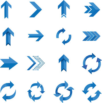Blue arrow and circular icon set for data flow and progress