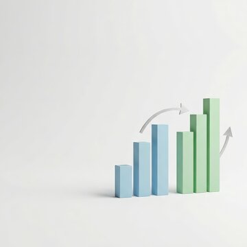 data analysis concepts, abstract a and b letters with bar graphs and arrows on a white canvas