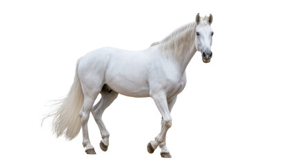 Light gray dappled horse walking with flowing mane and tail © Marigold
