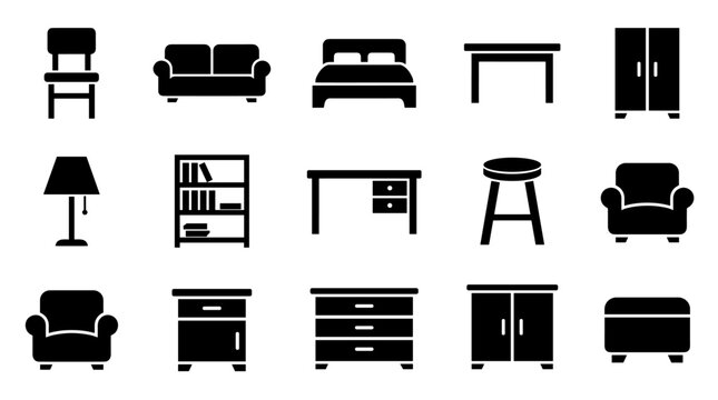 Set of furniture icons for home office and living spaces