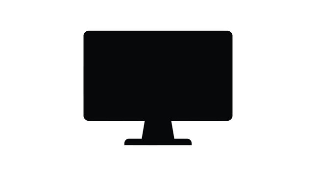 Modern minimalist black silhouette computer monitor icon for technology display graphic design and digital web or app