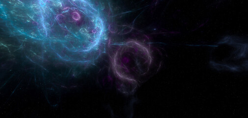 Ethereal Blue And Purple Nebula In Deep Space With Cosmic Swirls — 3D Rendering Background © edb3_16