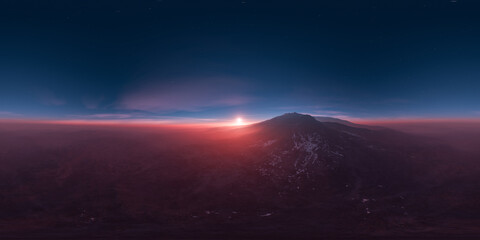 Obraz premium Epic Sunrise Over Mountain Landscape at Dawn With Starry Sky and Soft Pink Light - 3D Rendering