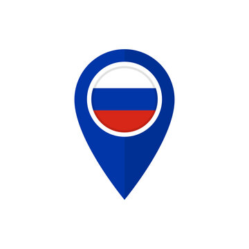 Map marker or pointer with Russian flag. Location pin icon with flag of Russia