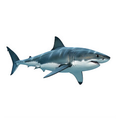 Fototapeta premium Great white shark swimming in the deep blue ocean water isolated on transparent background