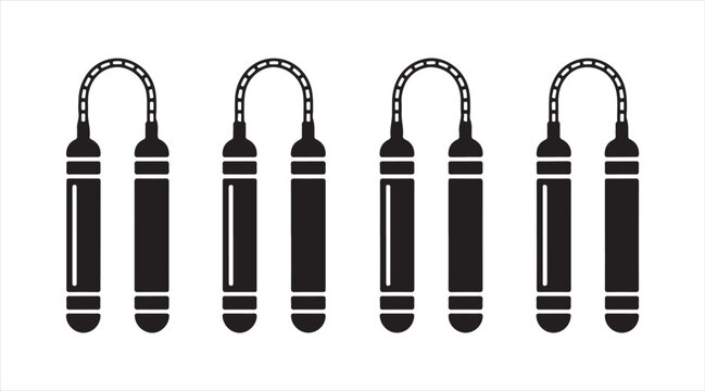 Nunchaku martial arts weapon silhouettes set for combat training and fitness