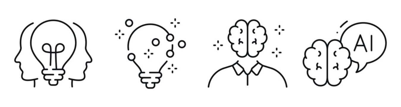 Concept icons showing ideas cognition and artificial intelligence set. Editable stroke