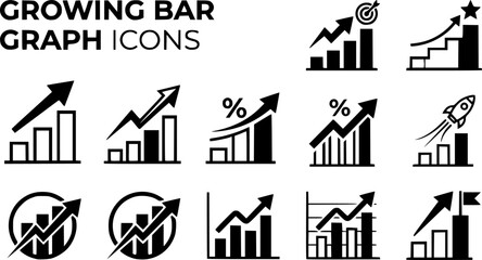 Fototapeta premium Growing bar graph icon. Vector illustration.