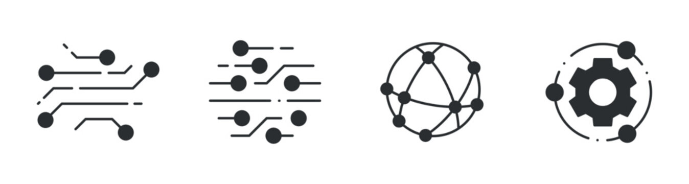 Network data flow icons depicting global connections on white background. Editable stroke