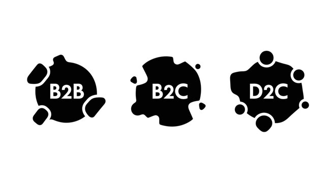 B2B, B2C, D2C Business Models Icons | Strategy and Commerce Concepts