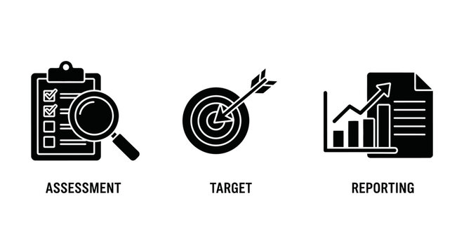Business Icons: Assessment, Target, Reporting - Strategy and Success