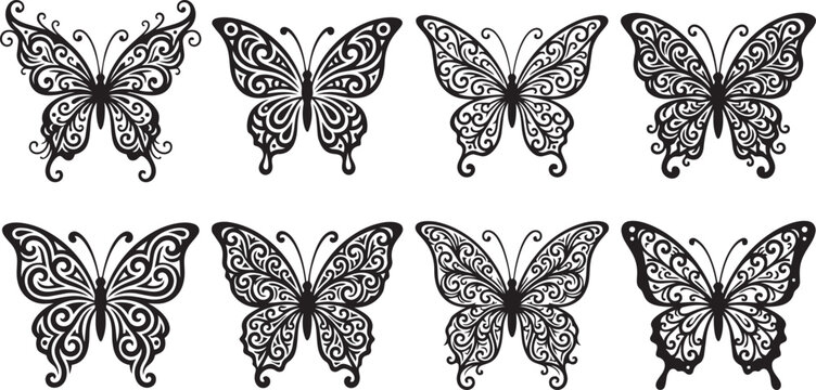 Ornate Butterfly Vector Set &ndash; Decorative Mandala Wing Silhouettes Collection