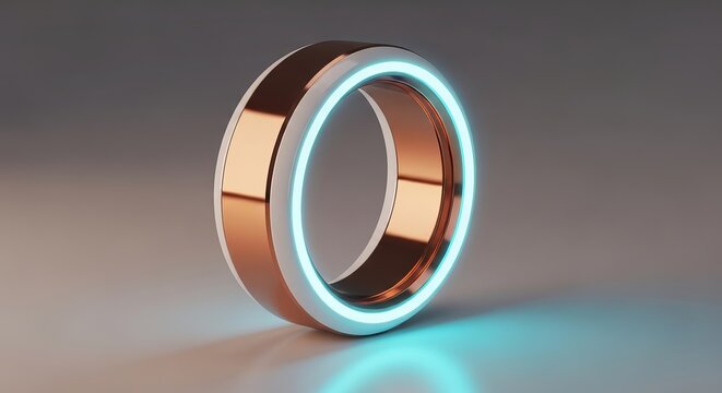 Modern smart ring featuring elegant copper and glowing cyan neon light elements for advanced wearable technology concepts.