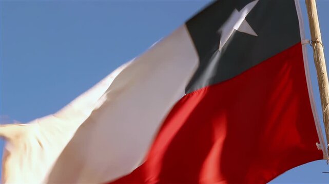Waving Chilean Flag With Lone Star In The Atacama Desert - 4K
