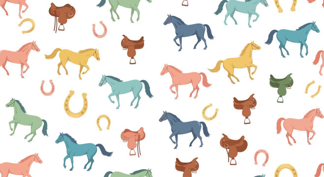 Whimsical Horse and Saddle Pattern: Equestrian Fun