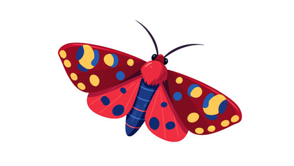 Red spotted butterfly with yellow and blue accents and long antennae © Cedric
