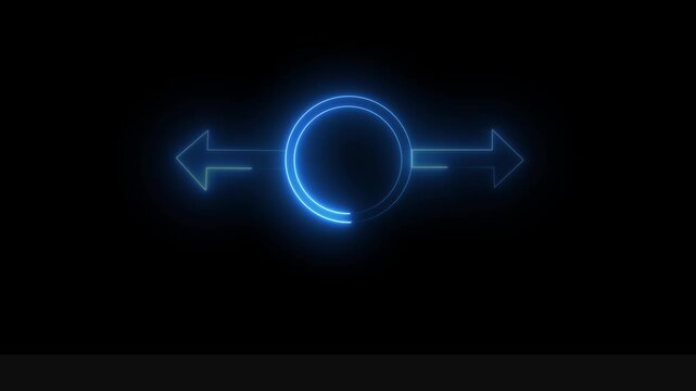 A glowing neon circle with two upward-pointing arrows against a deep black background.