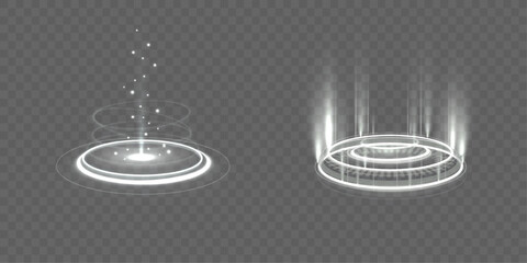 Abstract glowing energy ring vortex portal with neon plasma particles smoke swirl effect isolated background vector png futuristic magic circle light effect design element high detail 4k © Olha